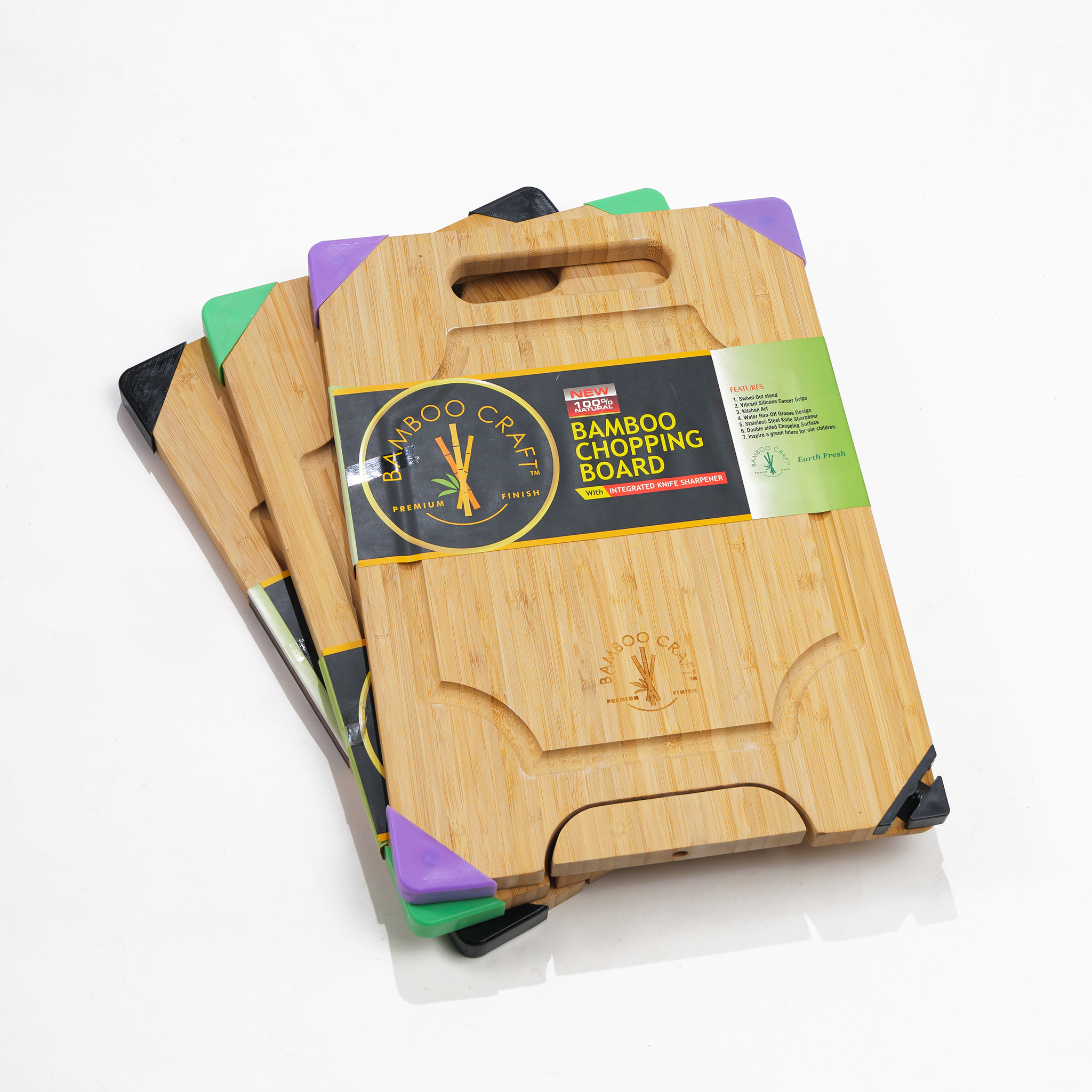 Bamboo Chopping Board + Integrated Knife Sharpener
